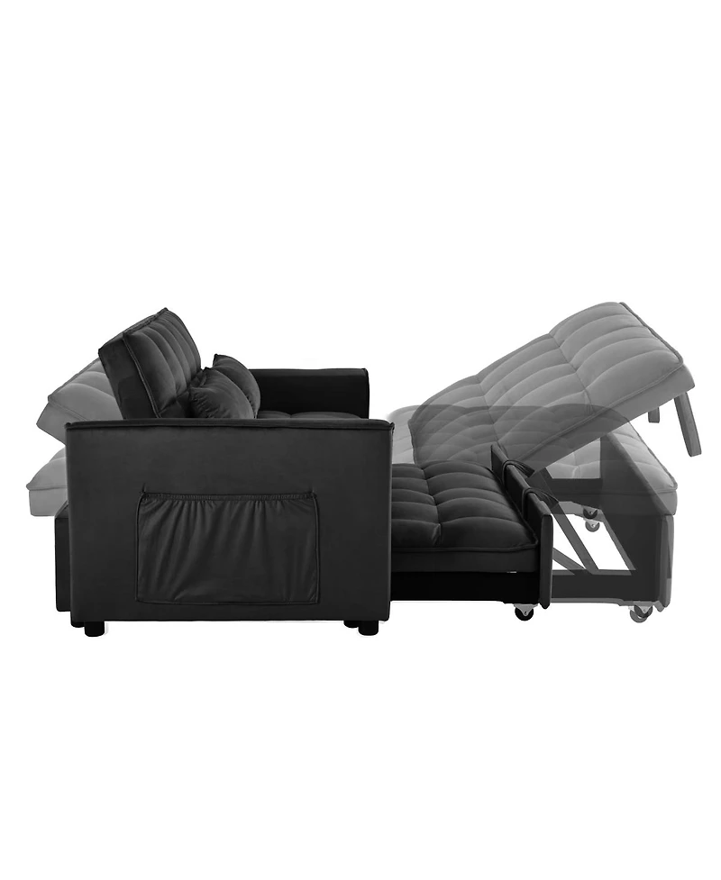 Streamdale Furniture Velvet Convertible Sleeper Sofa Bed with Adjustable Backrest and Storage Pockets