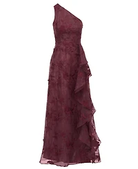 Adrianna Papell Women's Petite One-Shoulder Floral-Embroidered Ruffle Gown