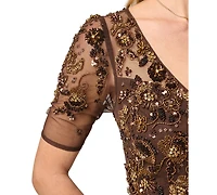 Adrianna Papell Petite Sequin V-Neck Gown