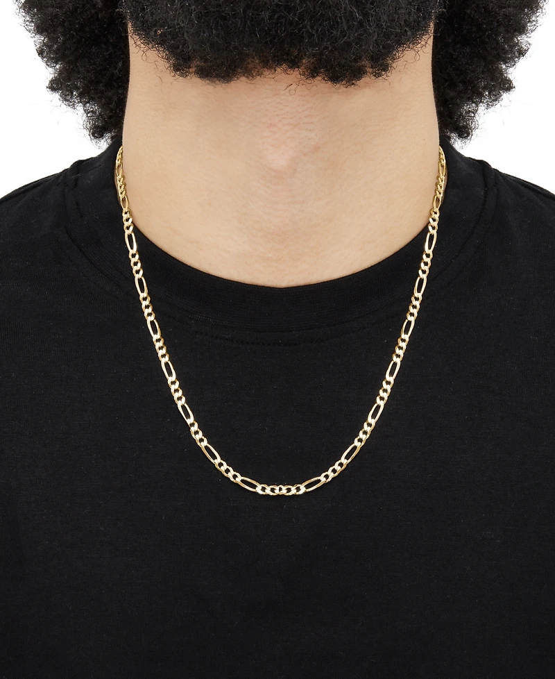 Italian Silver Solid Figaro Chain Necklace in 18k Gold-Plated Sterling Silver