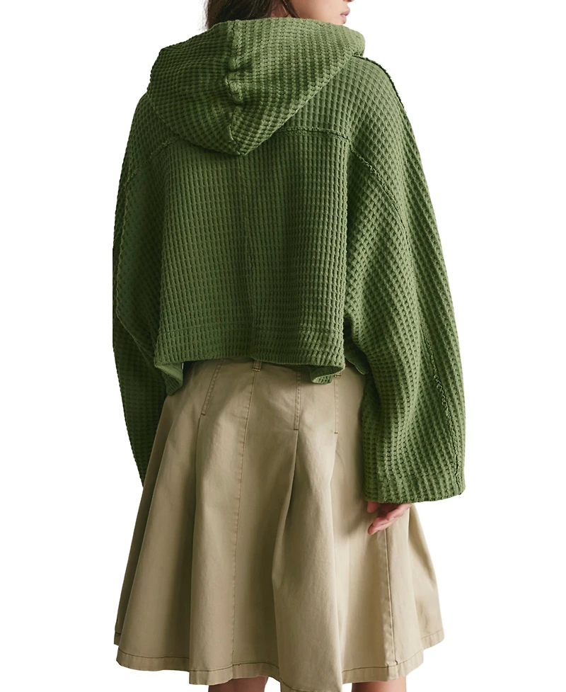 Free People Women's Lolli Swing Cropped Waffle-Knit Hooded Cardigan