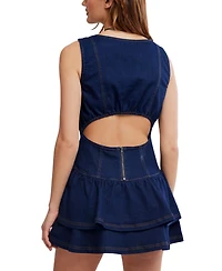 Free People Women's Slow Burn Denim Mini Ruffled-Hem Dress
