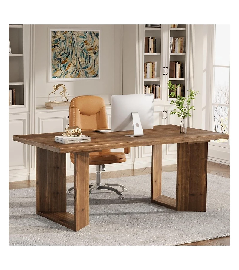 Tribesigns Solid Wood Executive Desk: 63" farmhouse computer desk with large tabletop and wood legs.Workstation for home office,bedroom.