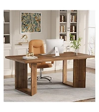 Tribesigns Solid Wood Executive Desk: 63" farmhouse computer desk with large tabletop and wood legs.Workstation for home office,bedroom.