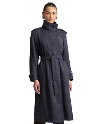 Avec Les Filles Women's Plaid Funnel Neck Belted Trench Coat