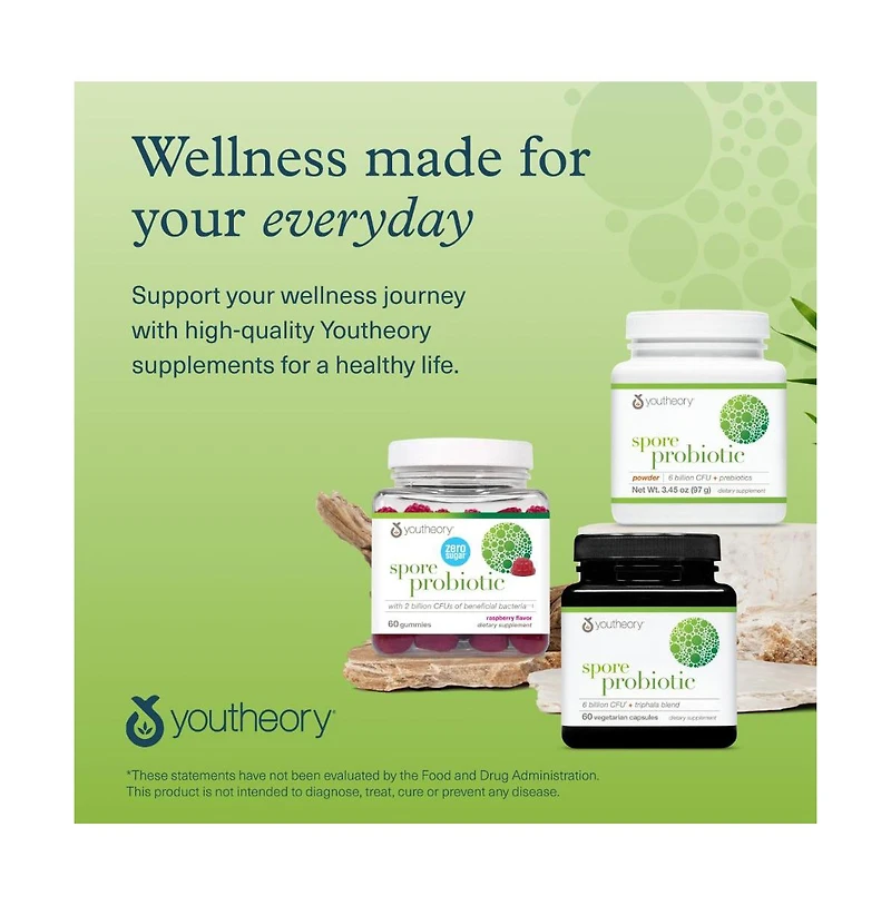 Youtheory Spore Probiotic Gut and Digestive Support Contains Bacillus Coagulans Dairy, Soy, and Gluten Free 60 Gummies