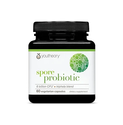 Youtheory Spore Probiotic Helps Gut Health 6 Billion Cfu with Prebiotics Shelf Stable 60 Vegetarian Capsules 30 Day Supply