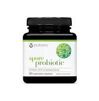 Youtheory Spore Probiotic Helps Gut Health 6 Billion Cfu with Prebiotics Shelf Stable 60 Vegetarian Capsules 30 Day Supply