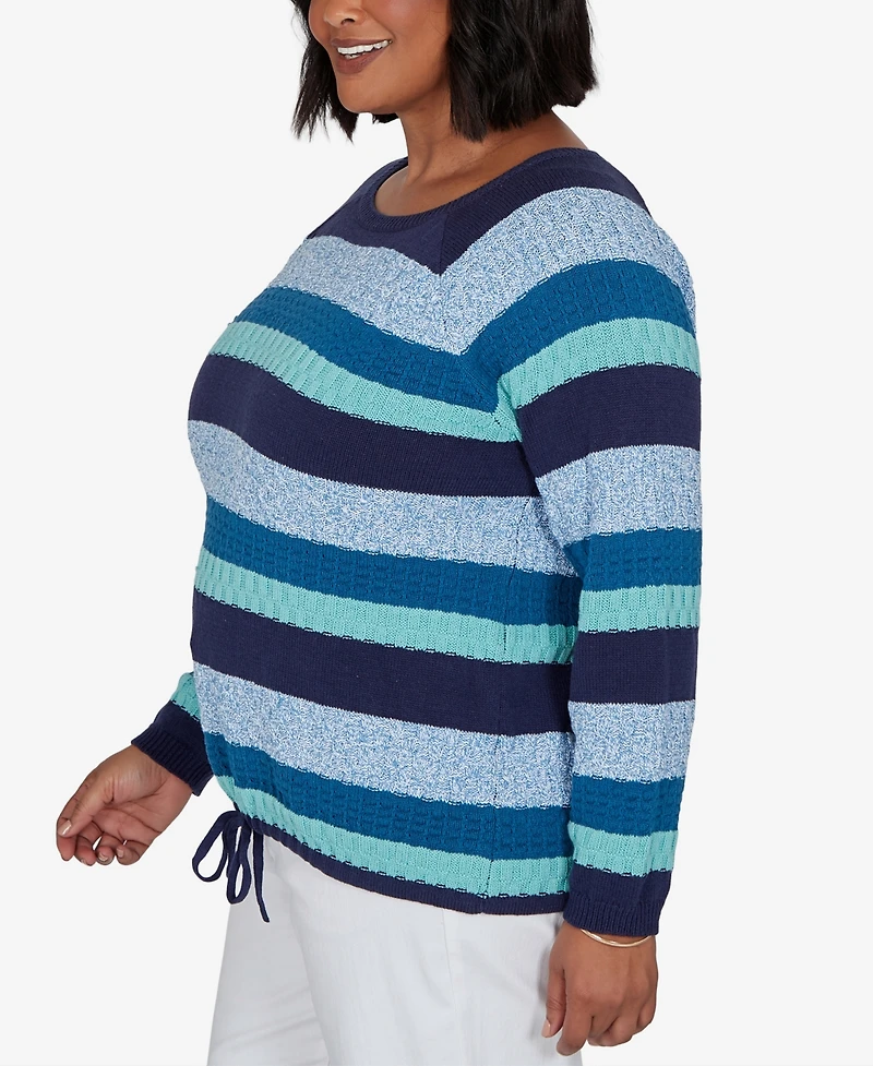 Hearts Of Palm Plus Scoop Neck Long-Sleeve Marled-Stripe Pullover Sweater