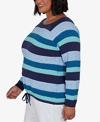 Hearts Of Palm Plus Scoop Neck Long-Sleeve Marled-Stripe Pullover Sweater