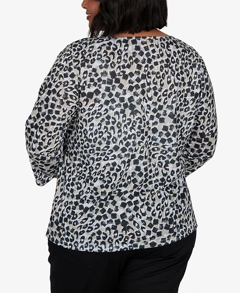 Hearts Of Palm Plus Animal-Print 3/4-Sleeve Blouse