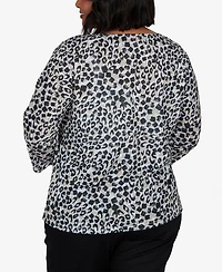 Hearts Of Palm Plus Animal-Print 3/4-Sleeve Blouse