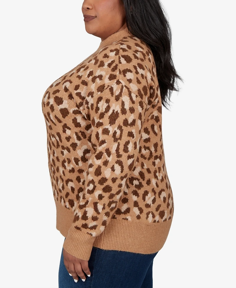 Hearts Of Palm Plus Leopard Spots Animal-Print Long-Sleeve Pullover