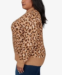Hearts Of Palm Plus Leopard Spots Animal-Print Long-Sleeve Pullover