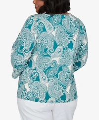 Hearts Of Palm Plus Stamped Paisley 3/4-Sleeve Scoop Neck T-Shirt