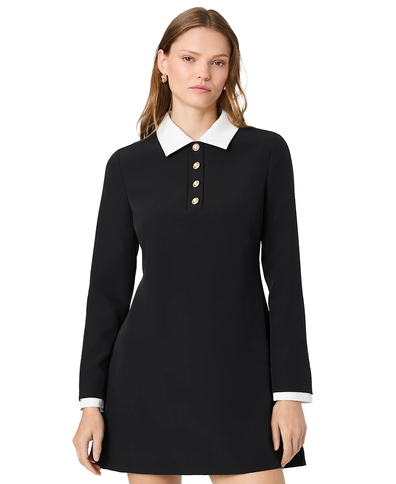 French Connection Women's Echo Crepe Half Placket Long-Sleeve Mini Dress