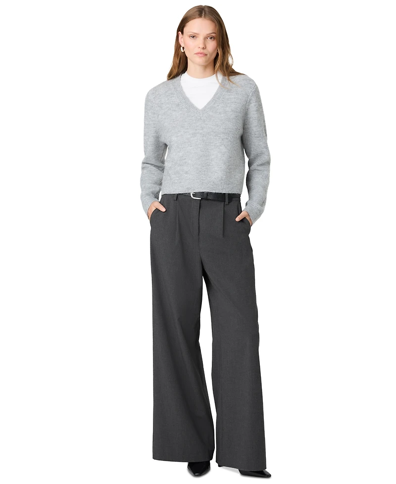 French Connection Women's Tavi Crosshatch Suiting Pleated Wide-Leg Trousers