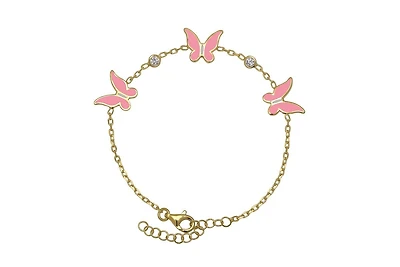 Lily Nily Enamel Butterflies and Cubic Zirconia Bezel Station Chain Link Bracelet in 14K