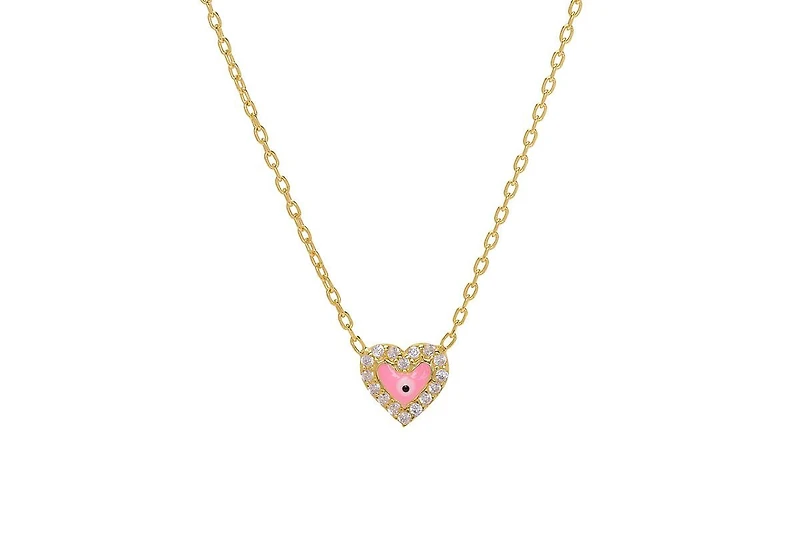Lily Nily Girls Enamel Evil Eye Heart Cubic Zirconia Necklace in 14K