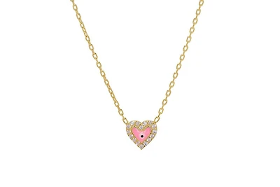 Lily Nily Girls Enamel Evil Eye Heart Cubic Zirconia Necklace in 14K