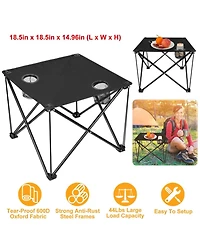Mountaintop Portable Folding Camp Table, Ultralight 2lb Mini Square Table with 600D Oxford Top, 2 Cup Holders for Picnic Travel