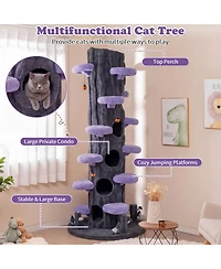 Sugift 90.5 Inch Tall Multifunctional Cat Tree with Private Condos and Wide Top Perch