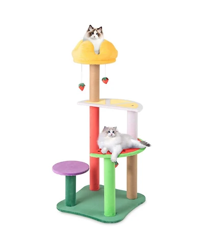 Sugift Multi-Level Cat Tree 45 Inch with Fruit Shaped Platforms and Crown Top Perch