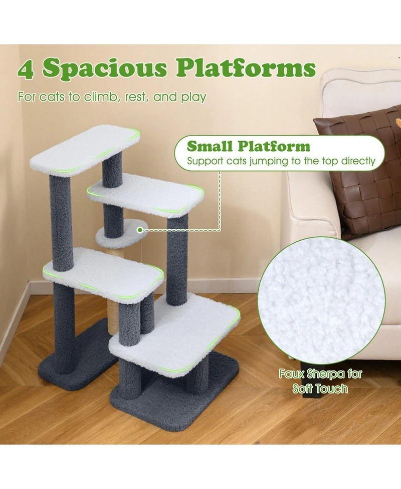 Sugift 2-in-1 Cat Stairs and Cat Tree Tower with Scratching Post and Hanging Toy Ball