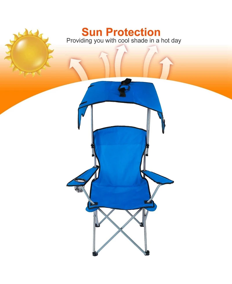 Mountaintop Foldable Beach Canopy Chair Sun Protection Camping Lawn Canopy Chair 330LBS Load Folding Seat with Cup Holder For Beach Poolside