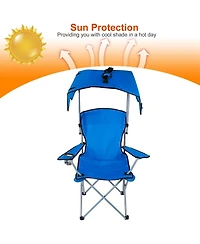 Mountaintop Foldable Beach Canopy Chair Sun Protection Camping Lawn Canopy Chair 330LBS Load Folding Seat with Cup Holder For Beach Poolside