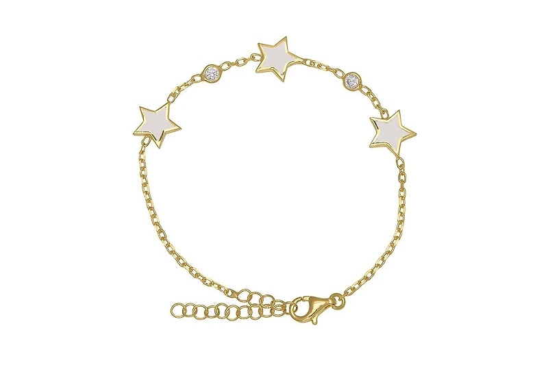 Lily Nily Girls Stars and Cubic Zirconia Bezel Station Chain Link Bracelet in 14K