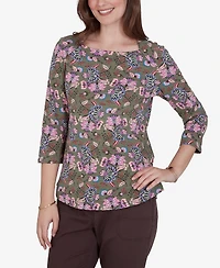 Ruby Rd. Petite Kint Garden Top Square-Neck 3/4-Sleeve Floral Blouse