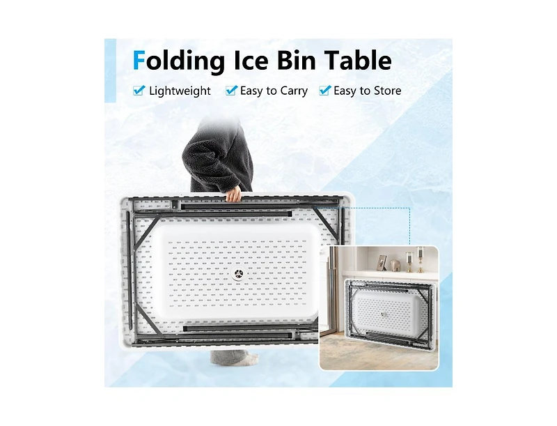 Boyel Living 4 Feet Folding Ice Bin Table with Skirt for Camping Picnic Wedding with Ice Bucket