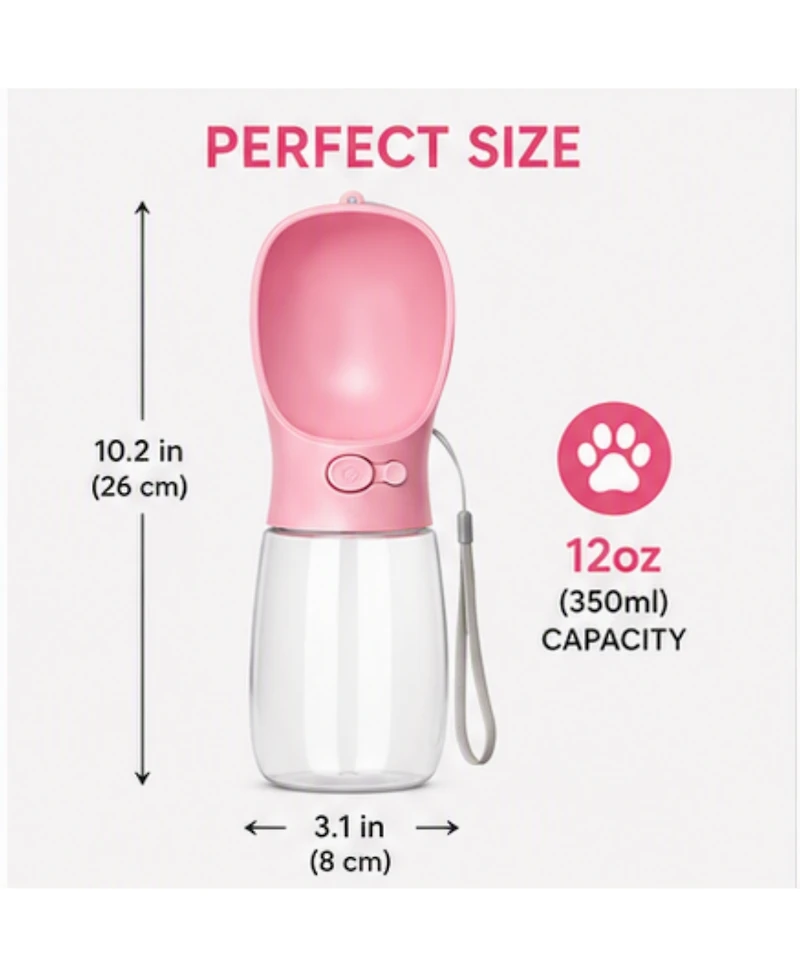 Portable Dog Water Bottle, 12 oz (350 ml), Leak-Proof Pet Water Dispenser with Drinking Bowl, Bpa-Free, One-Touch Water Return