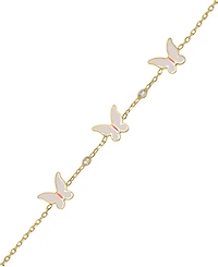 Lily Nily Girls Enamel Butterflies and Cubic Zirconia Bezel Station Chain Link Bracelet in 14K