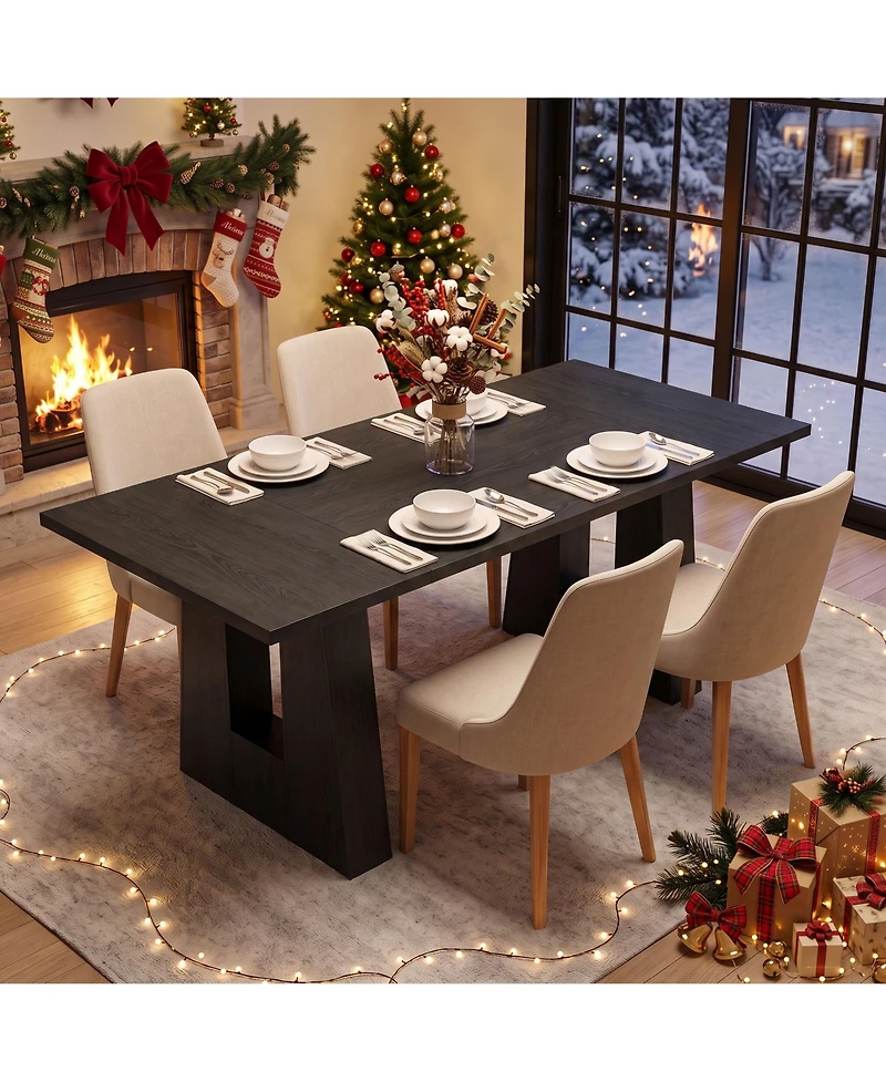 homfan Rectangular Dining Table 63" Wood Grain Trestle Base Seats 4-6 Modern Farmhouse Kitchen & Room