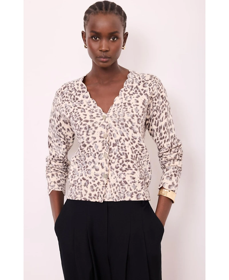 Mint Velvet Women's Leopard Print Scallop Trim Cardigan