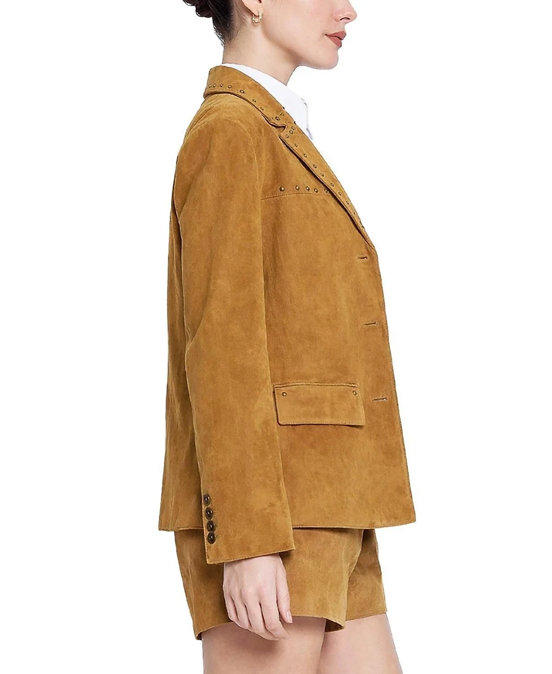 Central Park West Women's Odessa Studded-Leather Boyfriend Blazer