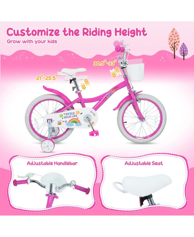 Sugift 16 in Girls Bike with Front Basket and Bell Ages 4-7