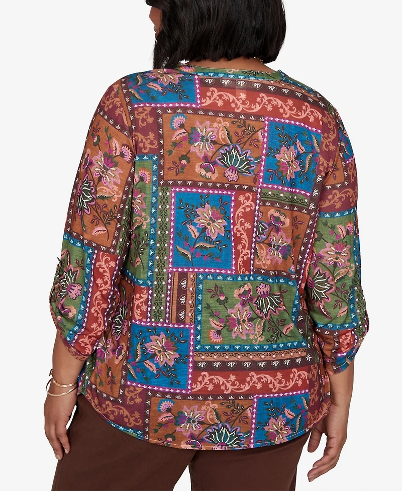 Ruby Rd. Plus Tapestry Floral 3/4-Sleeve Blouse