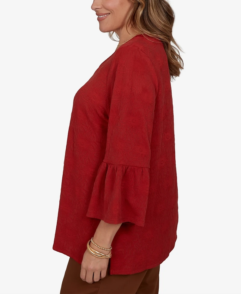 Ruby Rd. Plus V-Neck Floral Bell-Sleeve Blouse