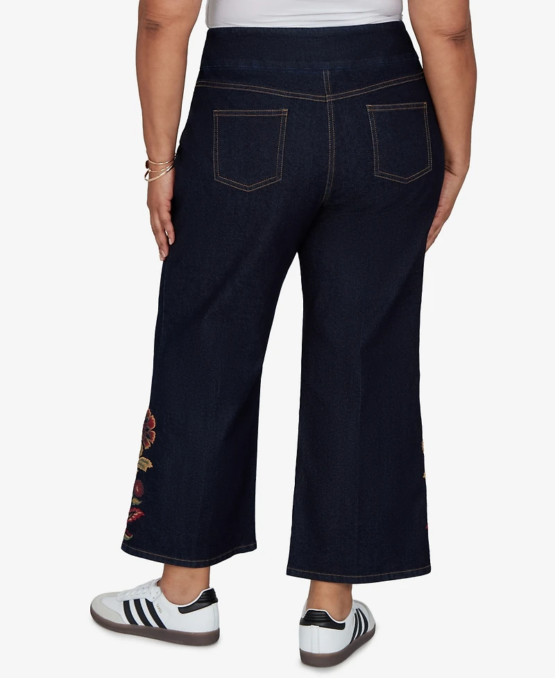 Ruby Rd. Plus Pull-On Wide-Leg Embroidered Jeans