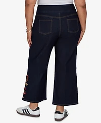Ruby Rd. Plus Pull-On Wide-Leg Embroidered Jeans
