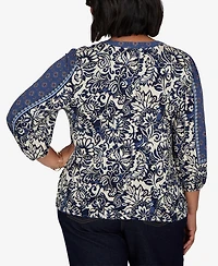 Ruby Rd. Plus Foliage Floral Henley 3/4-Sleeve Top