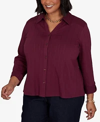 Ruby Rd. Plus Striped Roll-Tab Button-Front Blouse