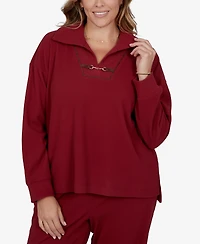 Ruby Rd. Plus Collared Long-Sleeve Ribbed Top