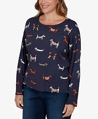 Ruby Rd. Plus Ballet Neckline Allover Dog Print Long-Sleeve Sweater