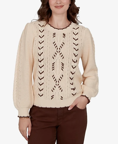 Ruby Rd. Plus Cable-Knit Crewneck Sweater