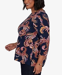 Ruby Rd. Plus Paisley 3/4-Sleeve Boat-Neck T-Shirt