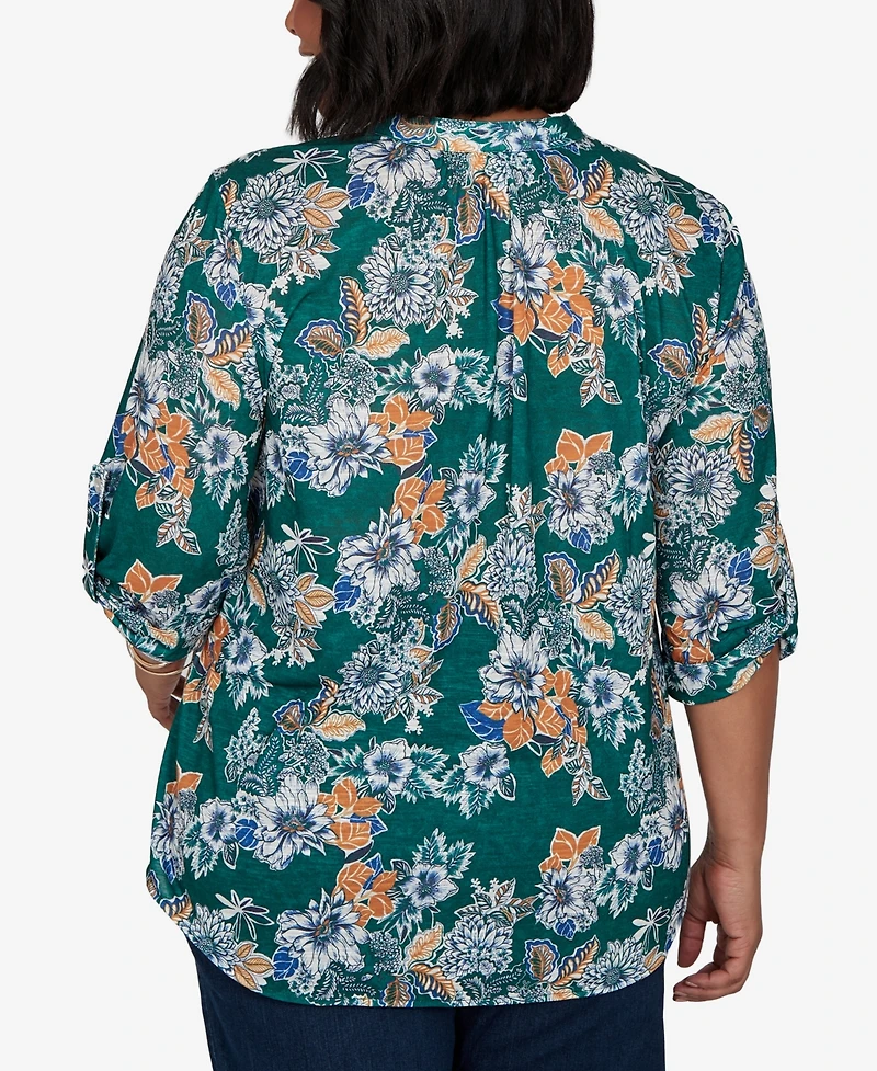 Ruby Rd. Plus Kensington Henley 3/4-Sleeve Floral Blouse